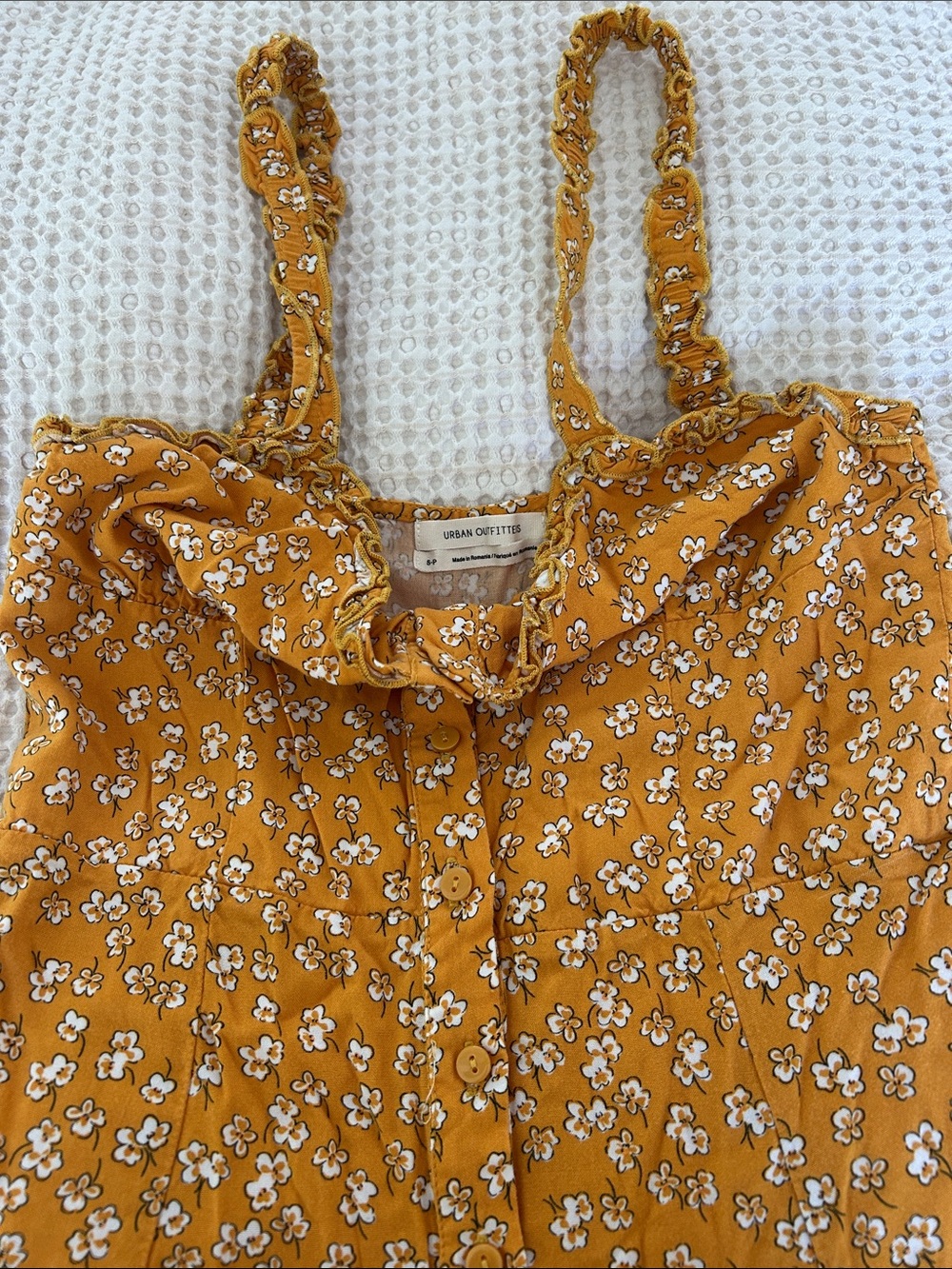Urban Outfitters Mustard Floral Ruffle Cami romper